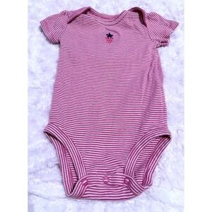 Carter's Pink‎ White Striped Baby Bodysuit Strawberry Embroidered Short Sleeve